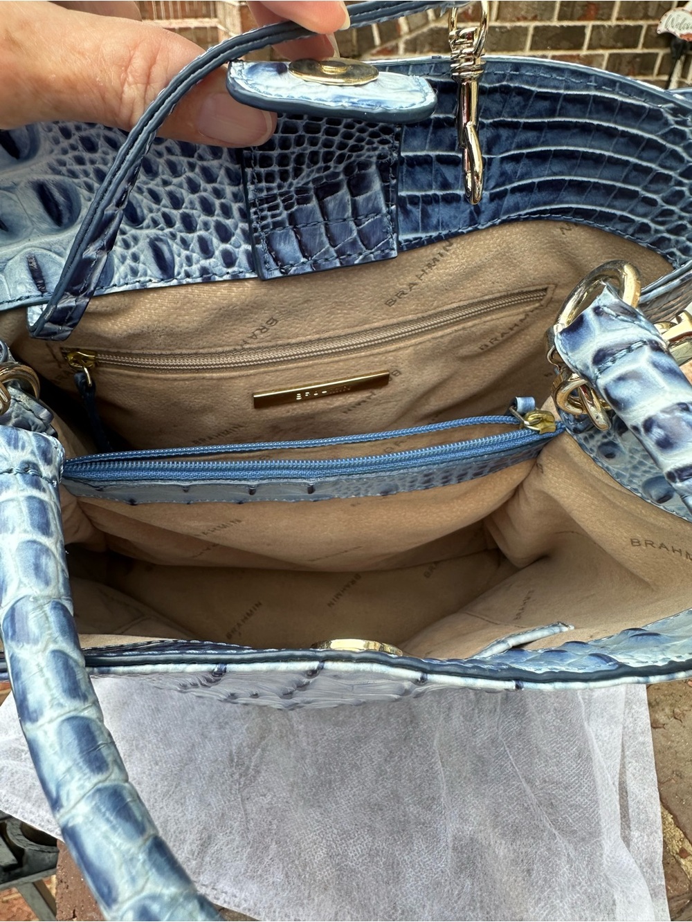 Brahmin, Amelia in Aura Blue Melbourne. Croc-Embossed Top-Handle Bag. - Picture 6 of 10